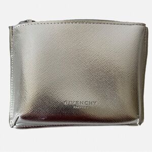 Givenchy, Silver Lasar Finish Metallic Cardholder make up Pouch Quiet Luxury